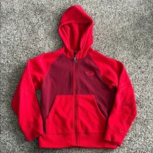 Boys The North Face Red Hoodie Jacket. Size small 7/8.